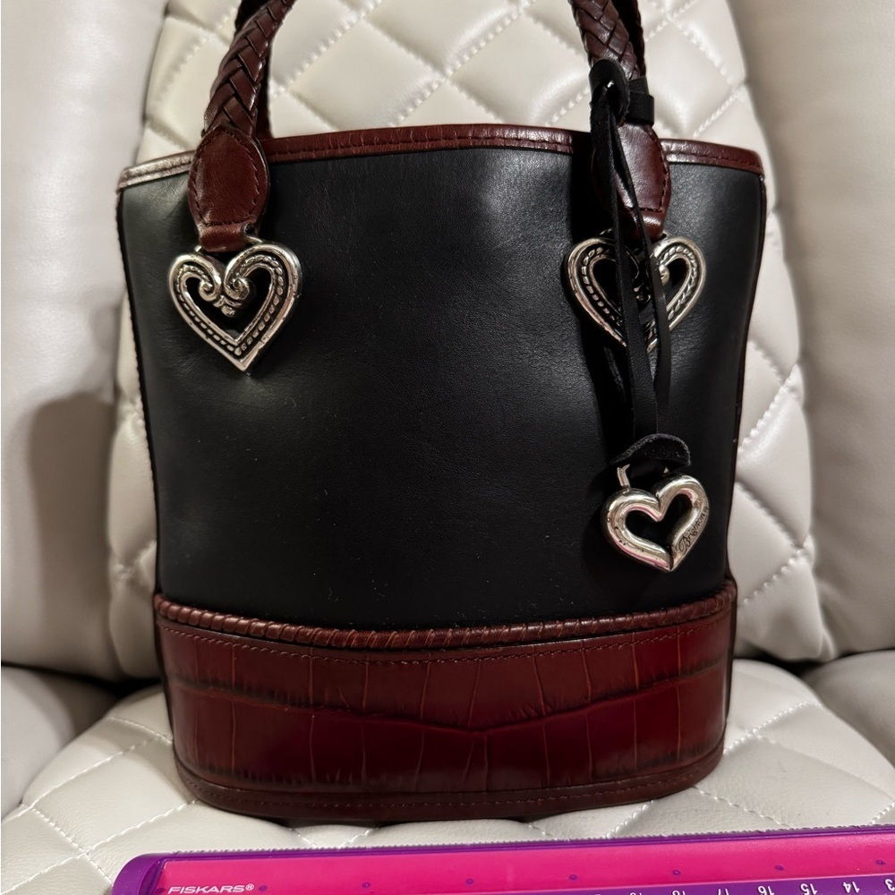 Elegant Black and Brown Brighton Handbag with Heart Accents